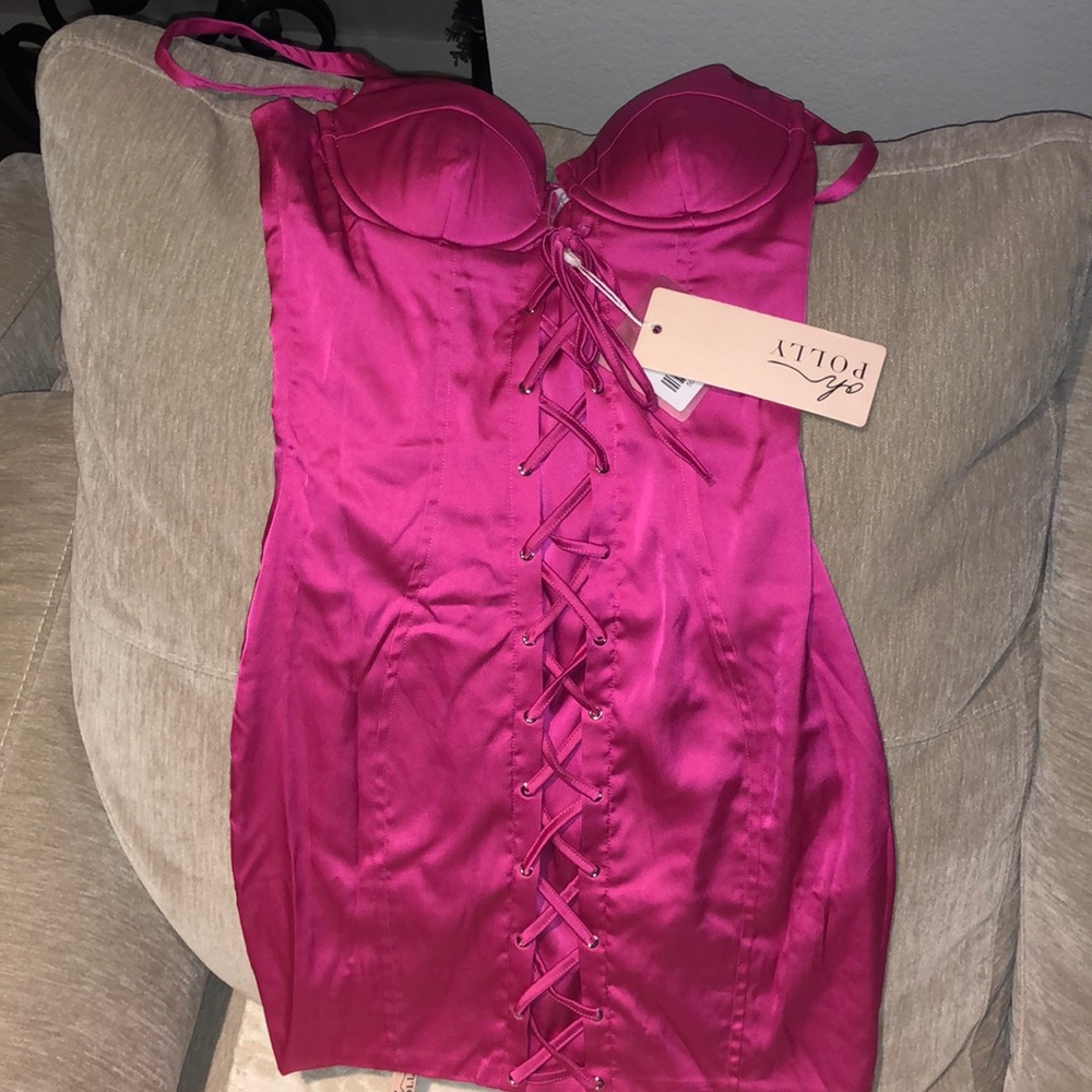 Tight silky hot pink dress